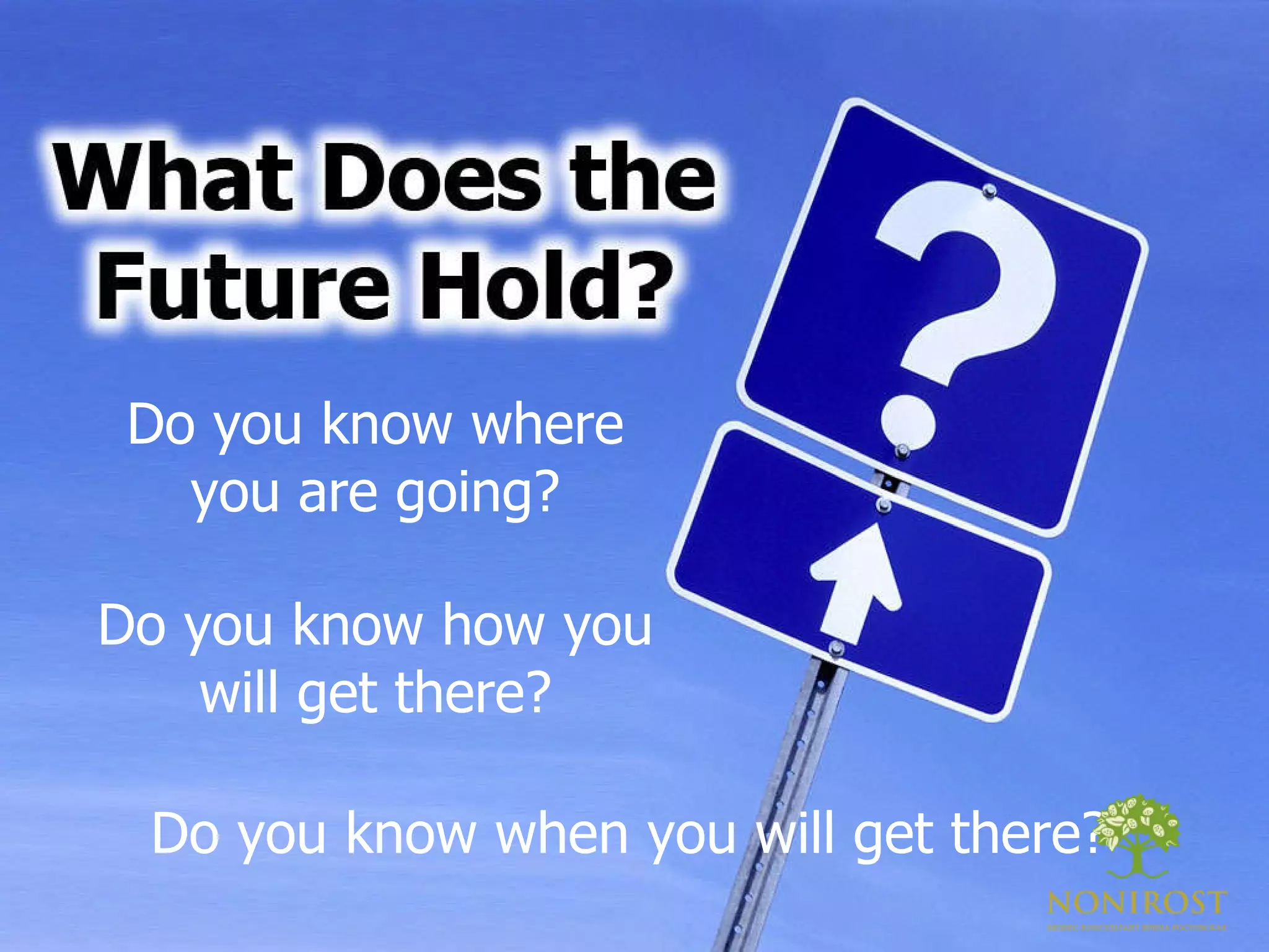 Do you know where you are going? Do you know how you will get there? Do you know when you will get there? 