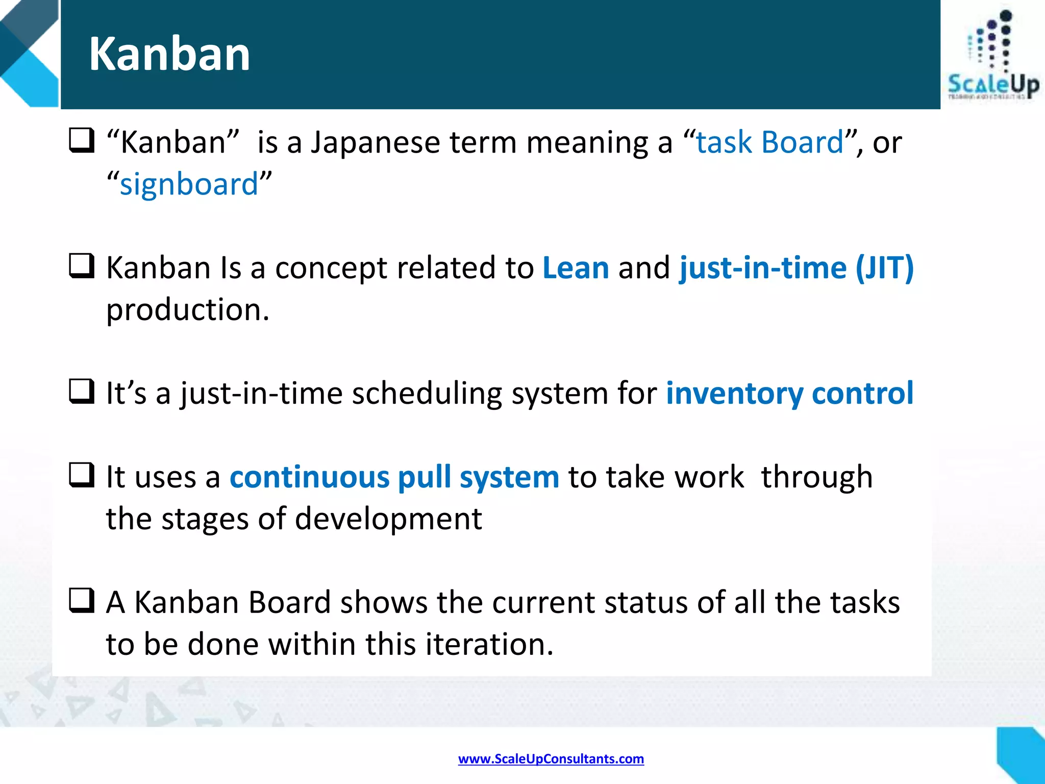 www.ScaleUpConsultants.com
Kanban Boards
 