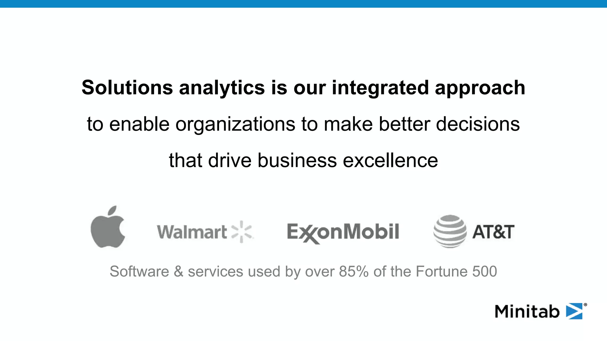 Solutions analytics is our integrated approach
to enable organizations to make better decisions
that drive business excellence
Software & services used by over 85% of the Fortune 500
 