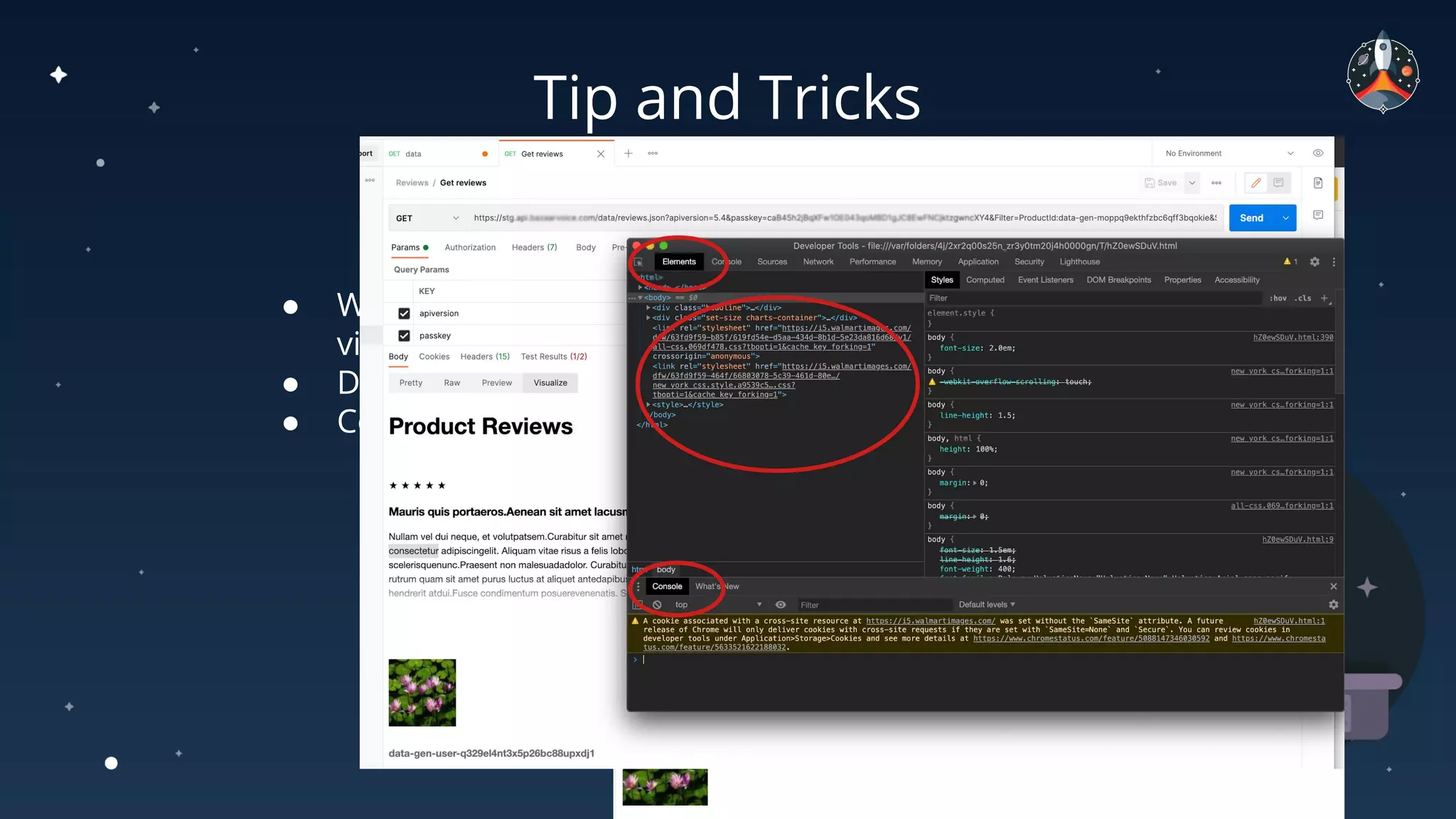 Tip and Tricks
● Where to ﬁnd the rendered
visualizations?
● Developer Tools
● Console
 
