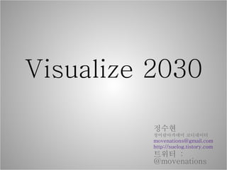 Visualize 2030 정수현 청어람아카데미 코디네이터 [email_address] http://suelog.tistory.com 트위터  : @movenations 
