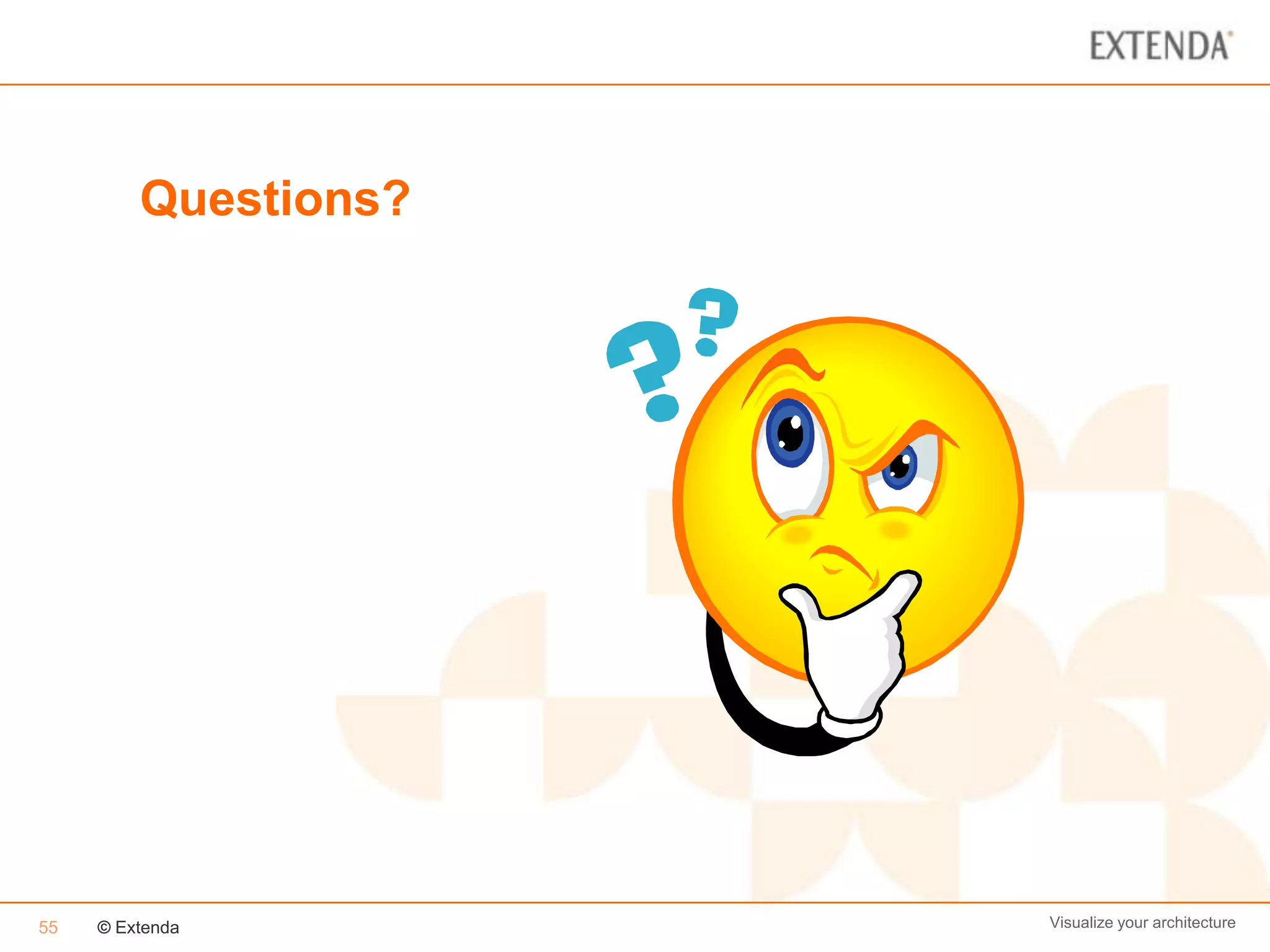 Questions?




55   © Extenda        Visualize your architecture
 