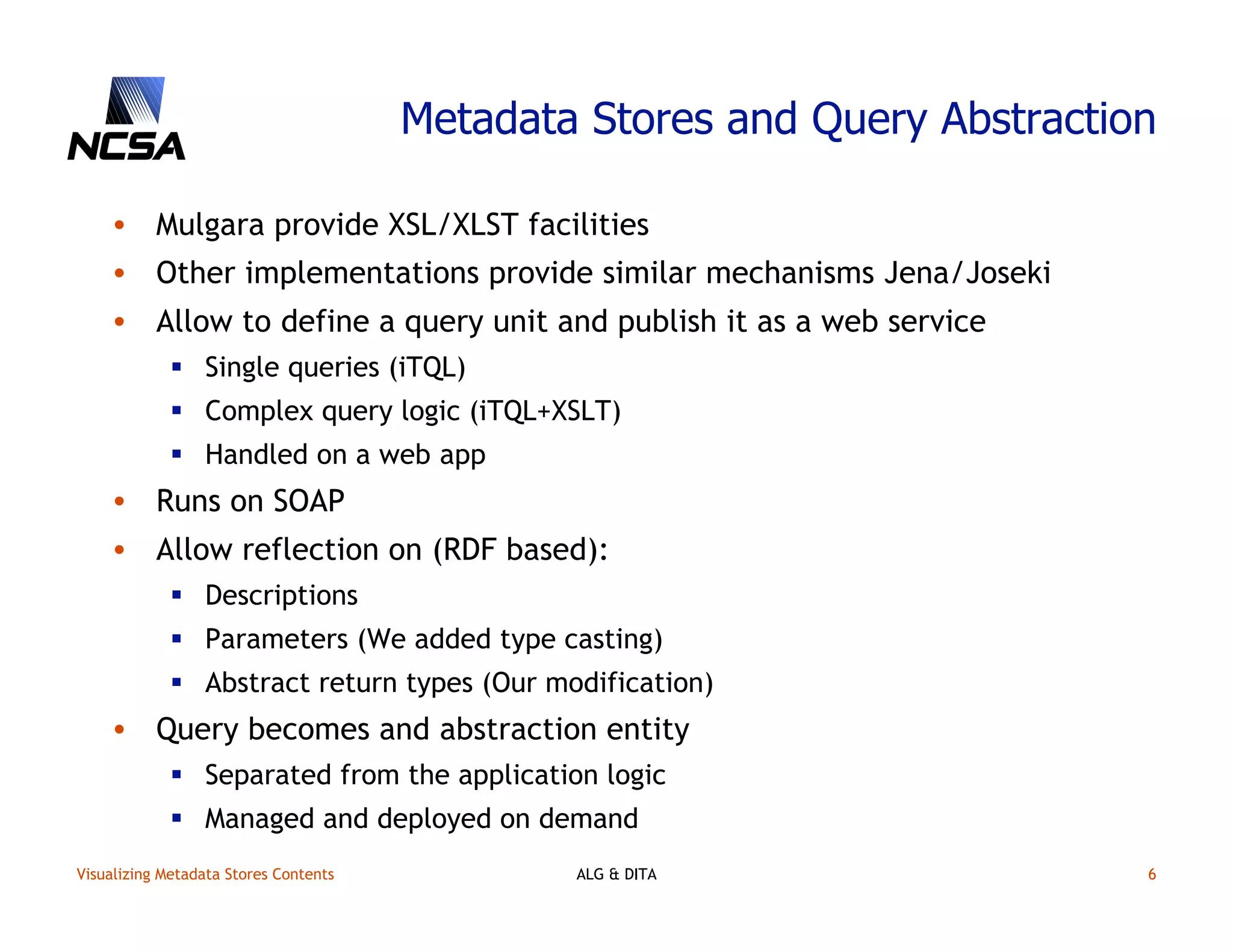 Visualizing content in metadata stores