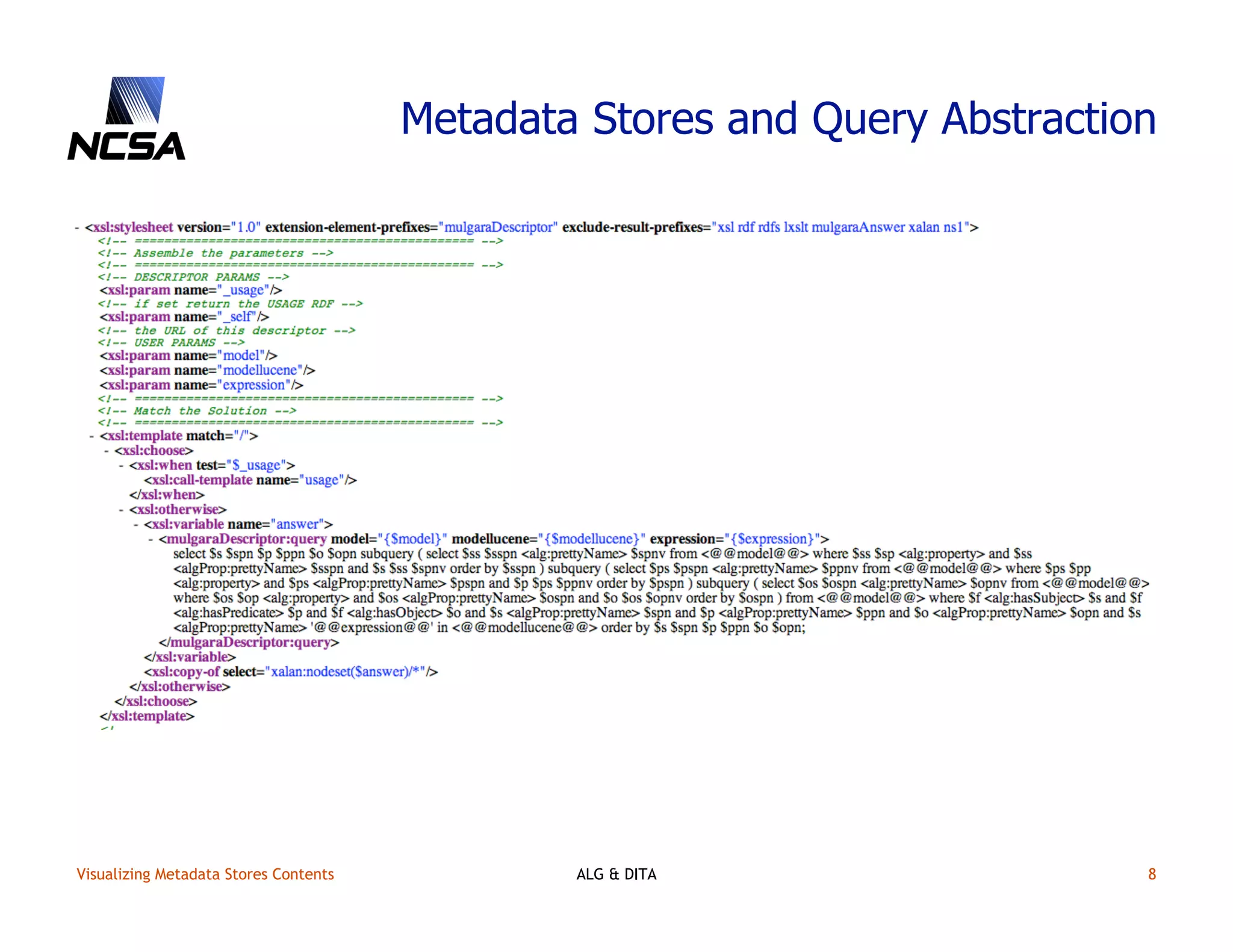 Visualizing content in metadata stores
