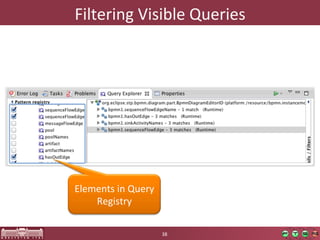 Filtering	
  Visible	
  Queries	
  




Elements	
  in	
  Query	
  
    Registry	
  

                              38	
  
 
