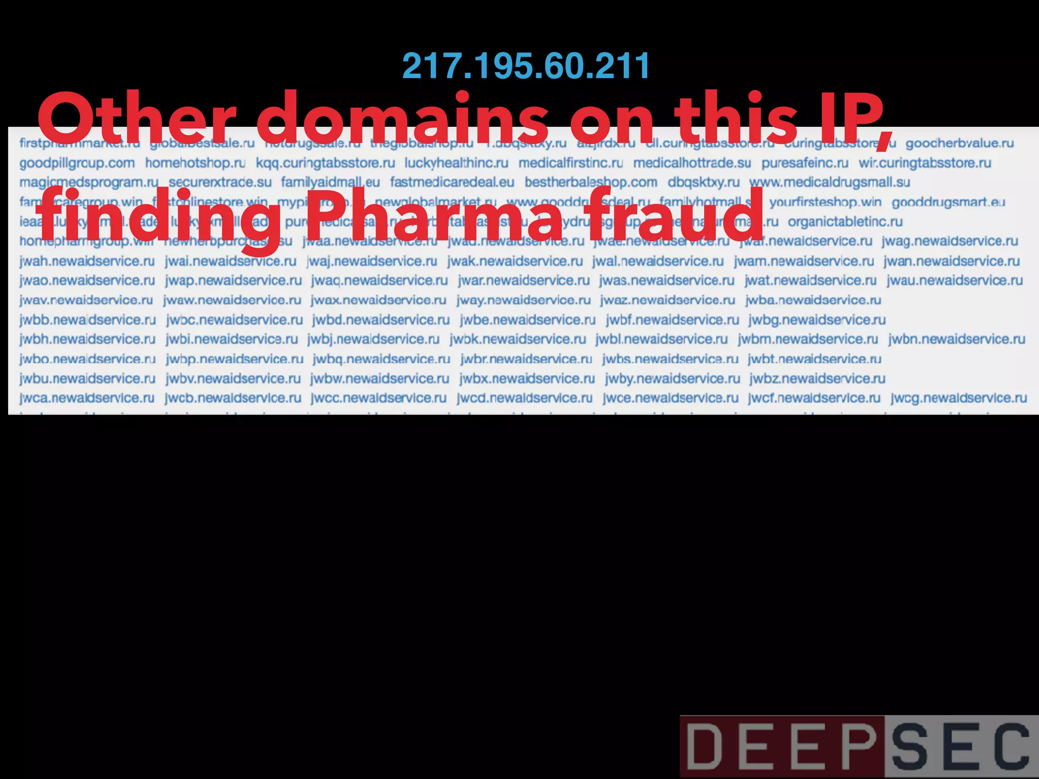 217.195.60.211
Other domains on this IP,
ﬁnding Pharma fraud
 