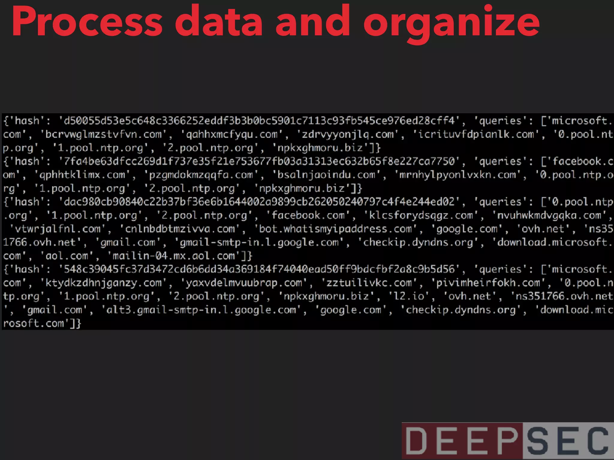 Process data and organize
 