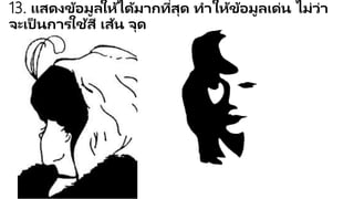 13. แสดงข้อมูลให้ได้มากที่สุด ทาให้ข้อมูลเด่น ไม่ว่าจะเป็นการใช้สี เส้น จุด
 