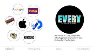 > About Me Understanding Action Coming Together
We believe in a safe, sustainable,
ethical approach to protein, ﬁt for a
21st century food system.
 