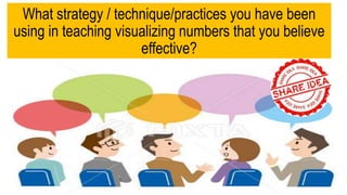 What strategy / technique/practices you have been
using in teaching visualizing numbers that you believe
effective?
 