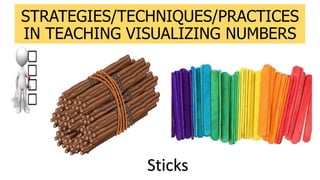 STRATEGIES/TECHNIQUES/PRACTICES
IN TEACHING VISUALIZING NUMBERS
Sticks
 