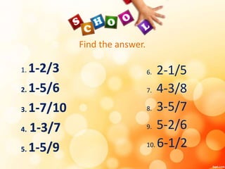 Visualizing Subtraction Visualizing subtraction of fraction with a whole number | PPTX