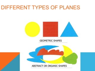 DIFFERENT TYPES OF PLANES
GEOMETRIC SHAPES
ABSTRACT OR ORGANIC SHAPES
 