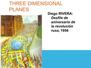 THREE DIMENSIONAL
PLANES
Diego RIVERA:
Desfile de
aniversario de
la revolución
rusa, 1956
 