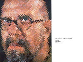 Chuck Close. Self-portrait (1997)
Portrait
Figurative
Oil on canvas
 