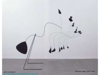 Alexander Calder. Spider (1939)Motion by Calder in:
https://www.youtube.com/watch?v=j3OqfduWdhc#t=138
 