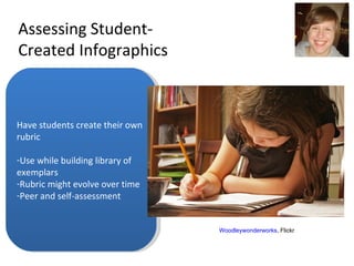 Assessing Student-Created Infographics Have students create their own rubric Use while building library of exemplars Rubric might evolve over time Peer and self-assessment Woodleywonderworks , Flickr 