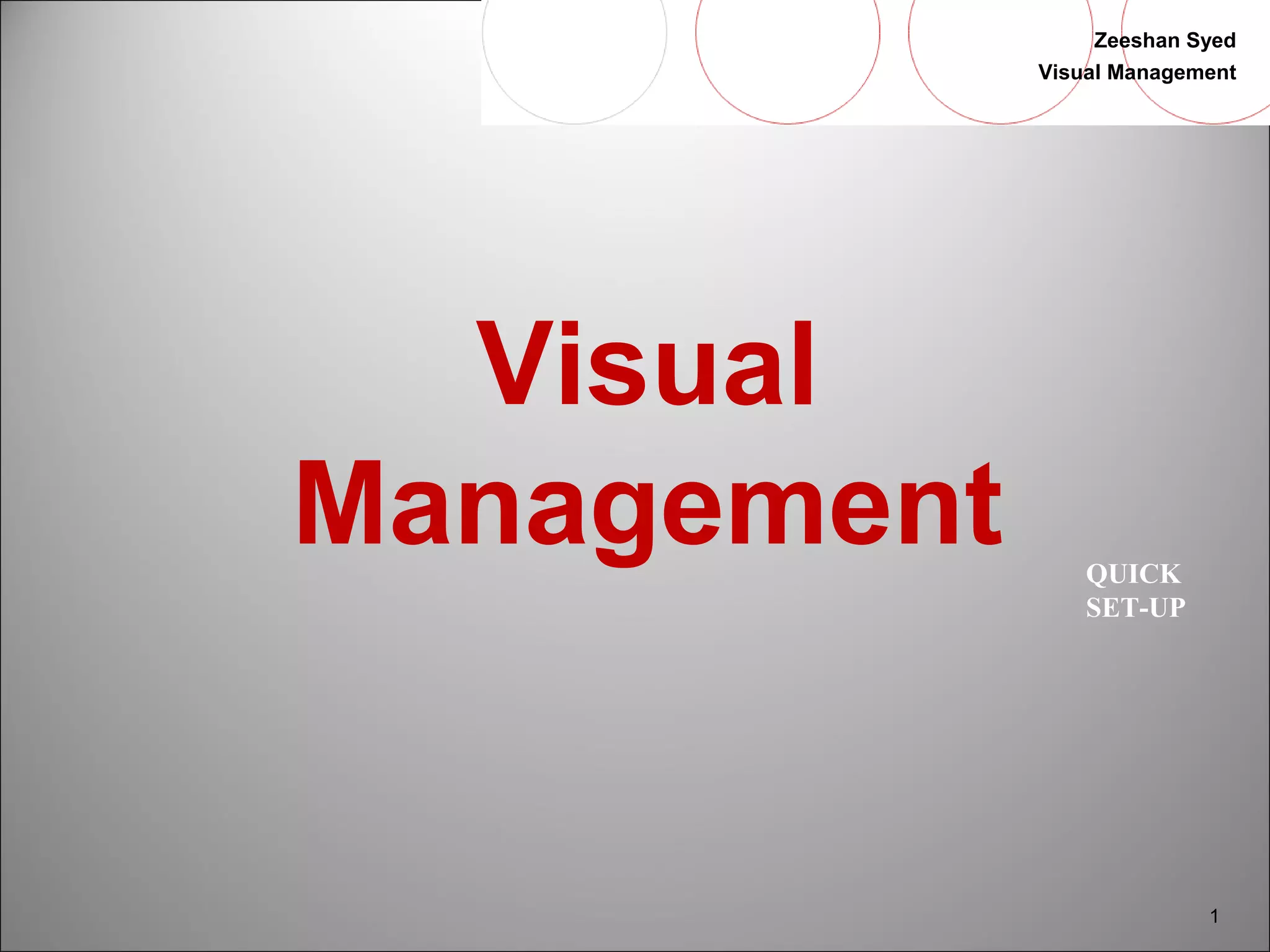 Zeeshan Syed 
Visual Management 
1 
QUICK 
SET-UP 
Visual 
Management 
 