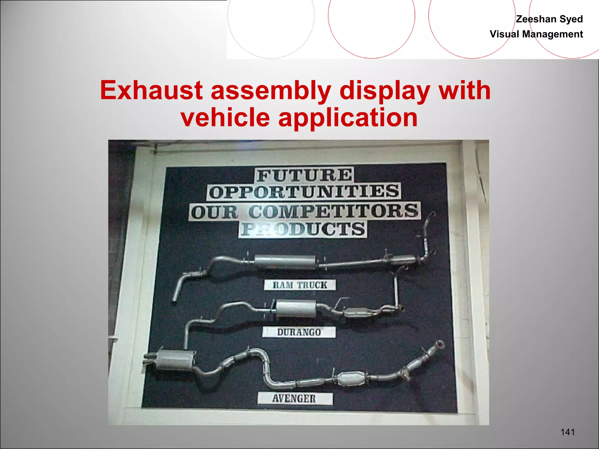 Zeeshan Syed 
Visual Management 
141 
Exhaust assembly display with 
vehicle application 
 