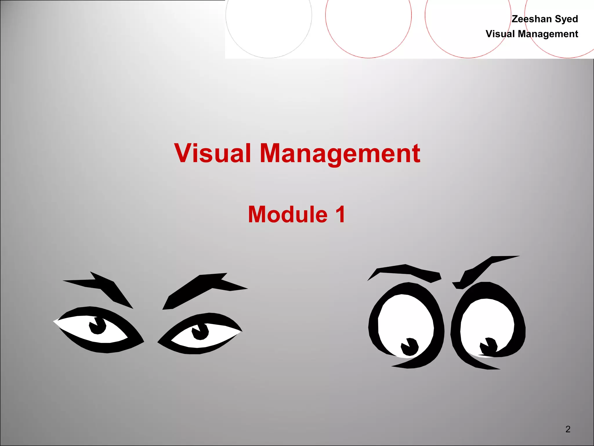 Zeeshan Syed 
Visual Management 
2 
Visual Management 
Module 1 
 