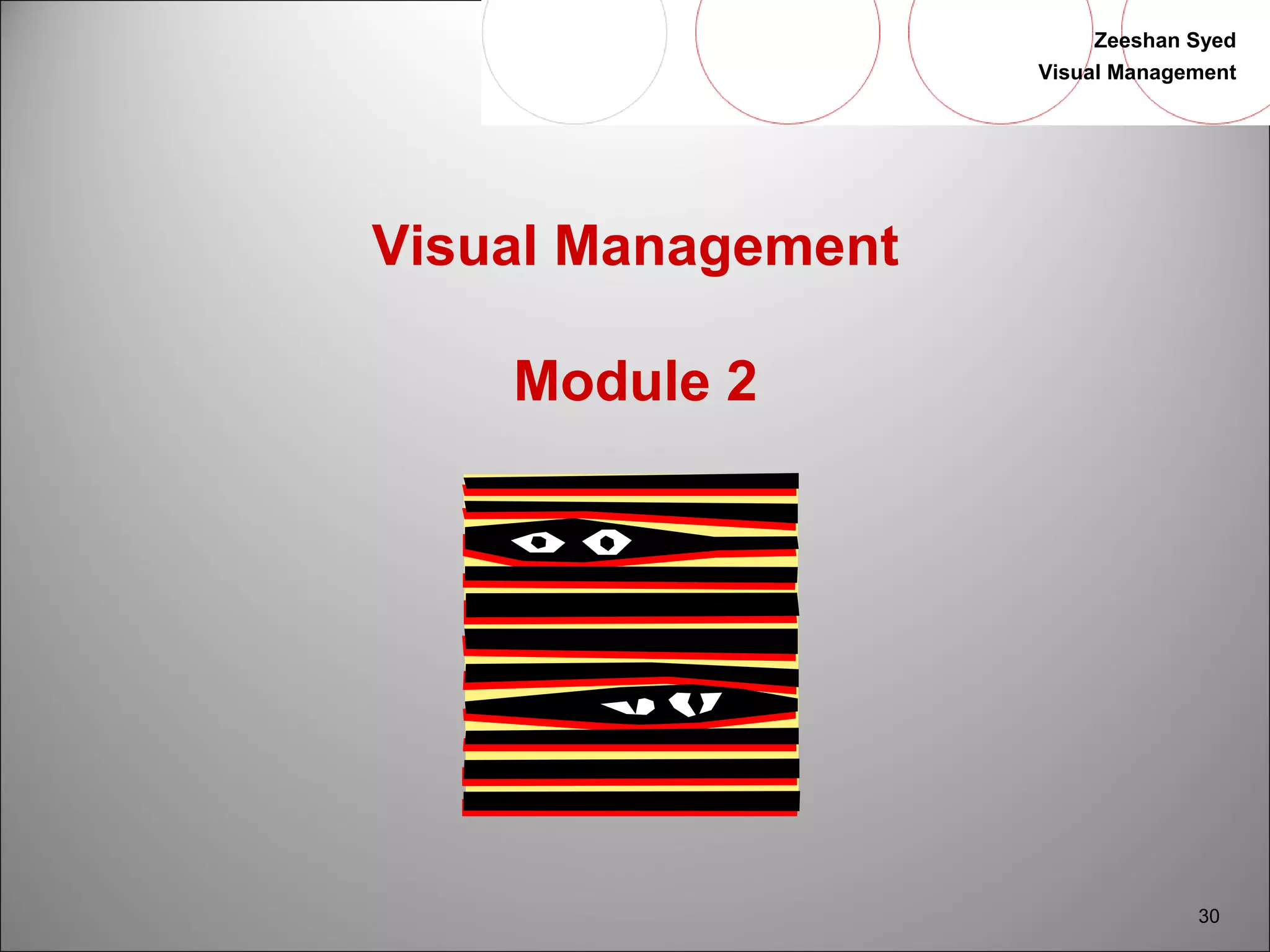 Zeeshan Syed 
Visual Management 
30 
Visual Management 
Module 2 
 