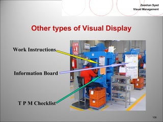 Zeeshan Syed 
Visual Management 
106 
Other types of Visual Display 
Work Instructions 
Information Board 
T P M Checklist 
 