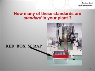 Zeeshan Syed 
Visual Management 
26 
How many of these standards are 
standard in your plant ? 
RED BOX SCRAP 
 