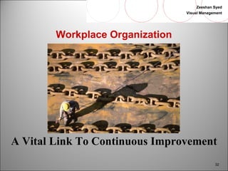 Zeeshan Syed 
Visual Management 
32 
Workplace Organization 
A Vital Link To Continuous Improvement 
 