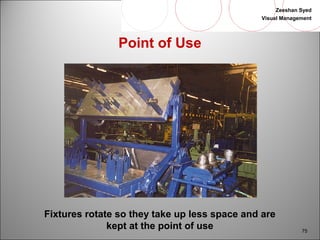 Zeeshan Syed 
Visual Management 
75 
Point of Use 
Fixtures rotate so they take up less space and are 
kept at the point of use 
 