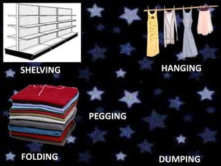 SHELVING             HANGING



           PEGGING



FOLDING              DUMPING
 