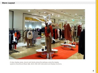 `
Store Layout
A clear display areas, decors and stocks along the pathway using the display
systems Area (1) and Beam (2), which offer both decorative and display functions.
1
2
4
 