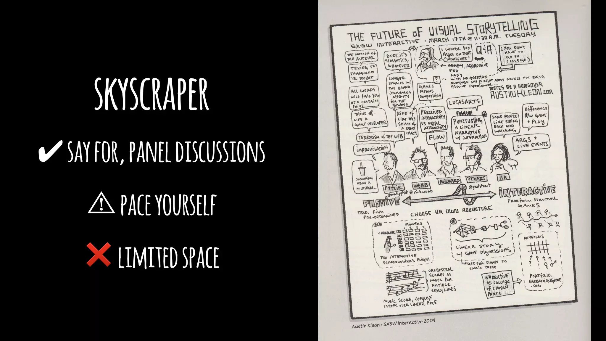 skyscraper
✔sayfor,paneldiscussions
paceyourself
❌limitedspace
 