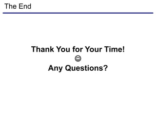 The End
Thank You for Your Time!

Any Questions?
 