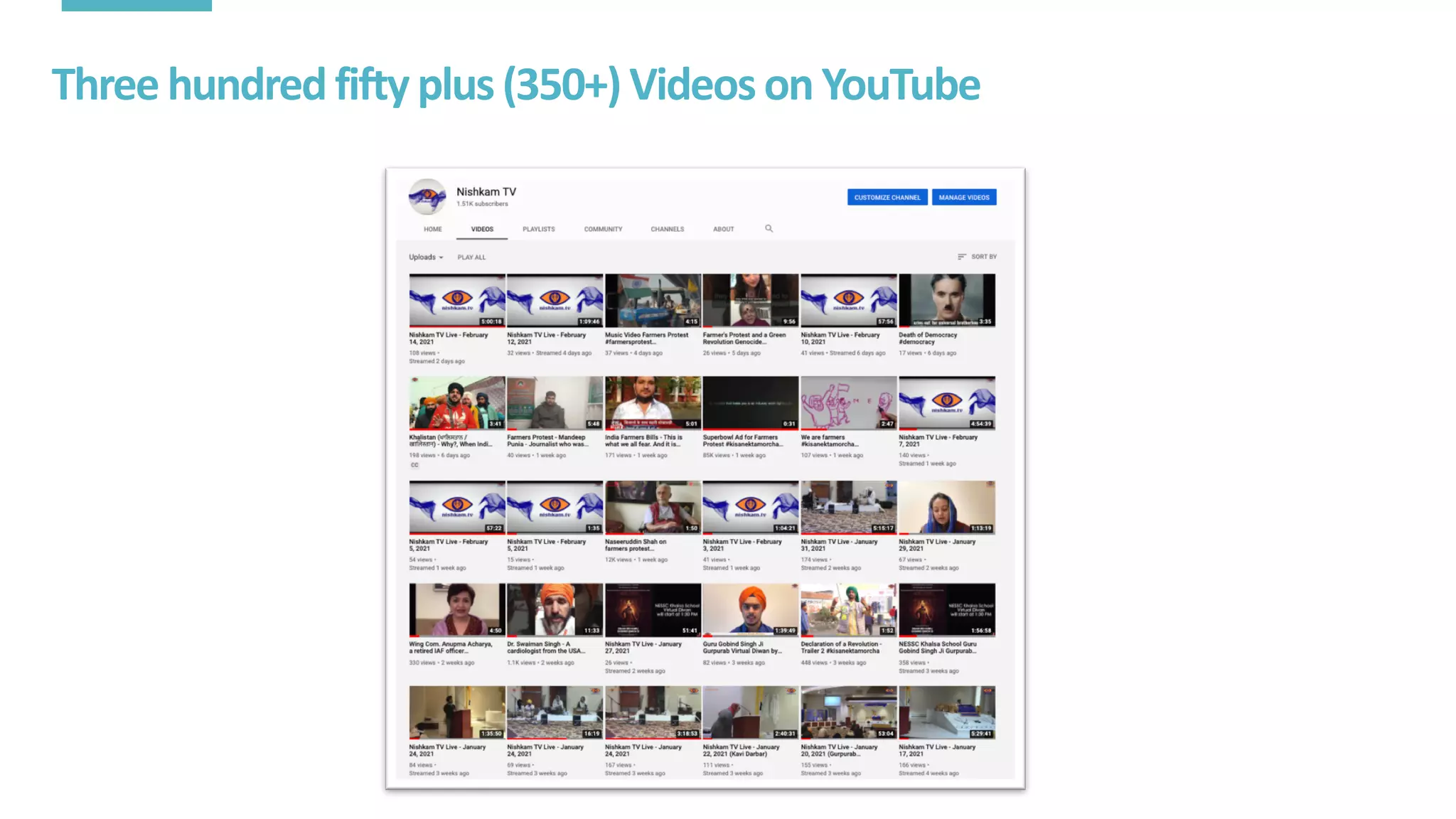 Three	hundred	fifty	plus	(350+)	Videos	on	YouTube
 