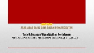 LMCP1352
ASAS-ASAS SAINS DATA DALAM PENGANGKUTAN
Task 8: Tugasan Visual Agihan Perjalanan
MUHAMMAD AMIRUL MUSTAQIM BIN MAHAT | A157238
 