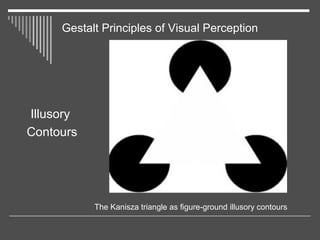 Gestalt Principles of Visual Perception
Illusory
Contours
The Kanisza triangle as figure-ground illusory contours
 