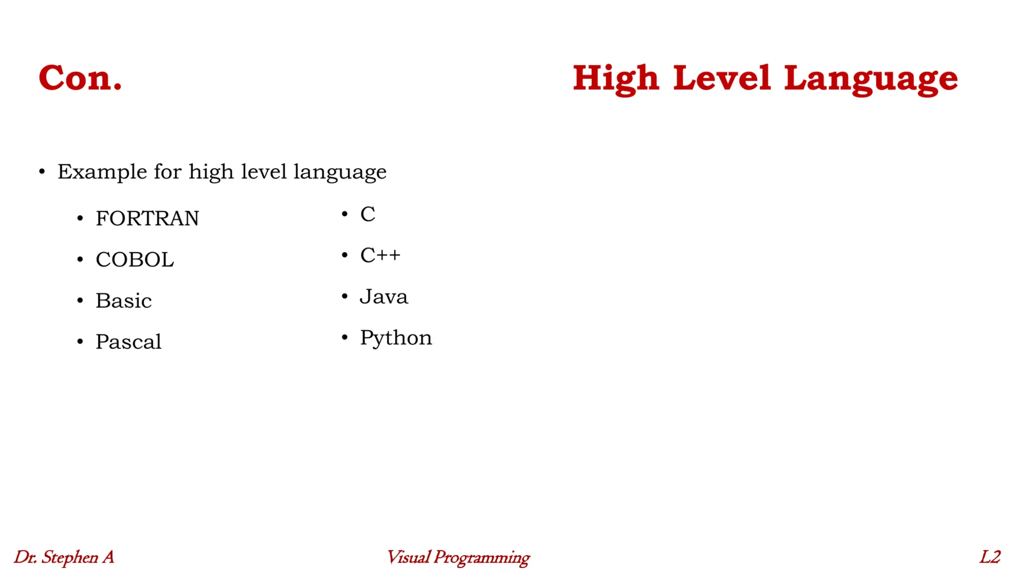 Visual Programming Lecture 2 Types Of Programming Languages pdf