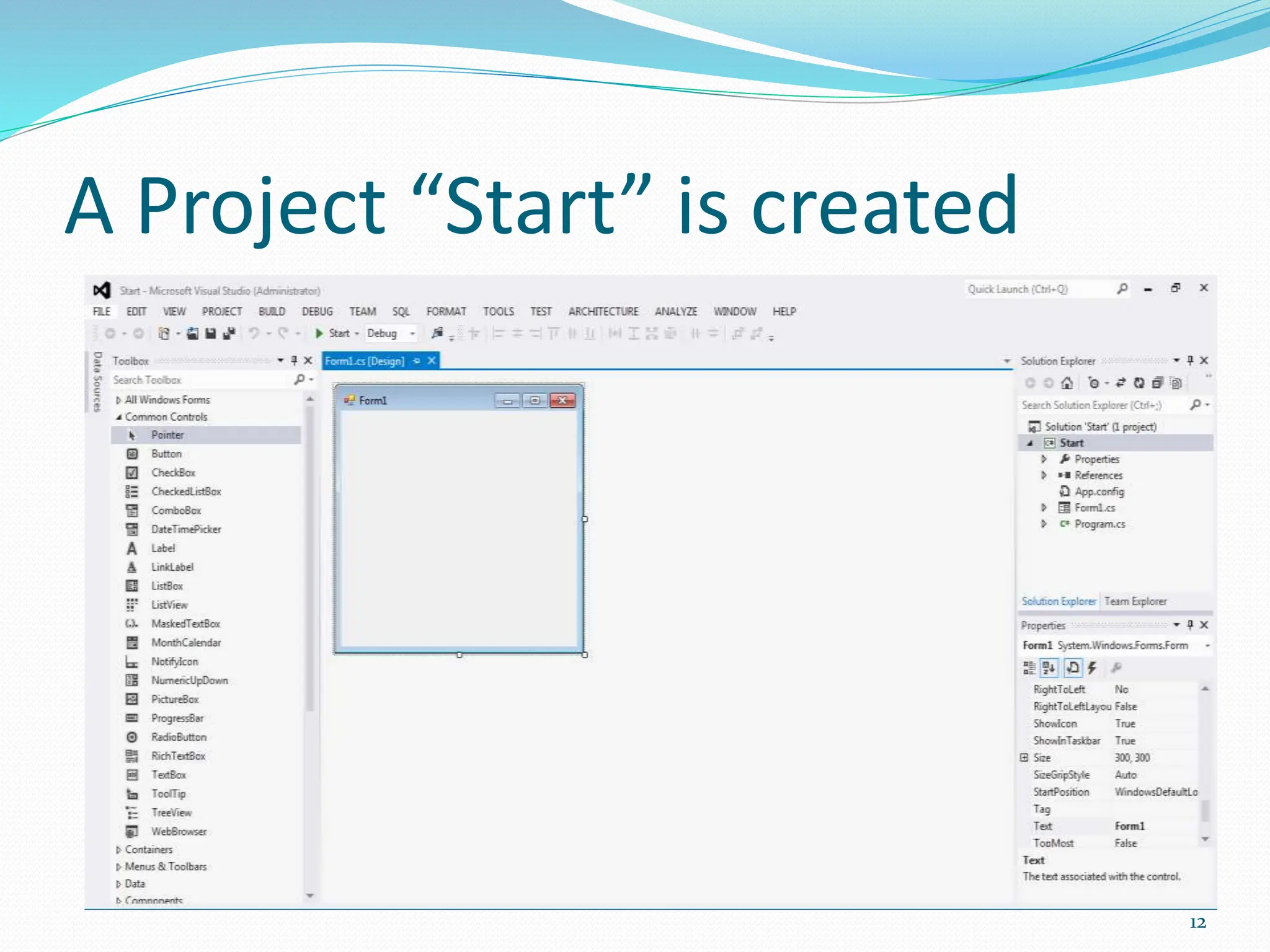 A Project “Start” is created
12
 
