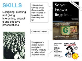 SKILLS
Designing, creating
and giving
interesting, engagin
g and effective
presentations
 