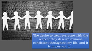 The desire to treat everyone with the
respect they deserve remains
consistent throughout my life, and it
is important to...
 