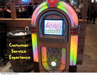 Customer
            Service
           Experience

                           DAVE_STONE http://www.ﬂickr.com/photos/silvercreek78250/3992370067/

Sunday, January 20, 2013
 