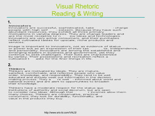 Visual Rhetoric Reading & Writing http://www.sric-bi.com/VALS/ 1. 2. 