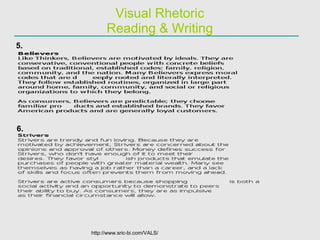 Visual Rhetoric Reading & Writing http://www.sric-bi.com/VALS/ 5. 6. 
