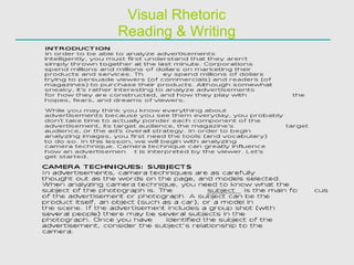 Visual Rhetoric Reading & Writing 