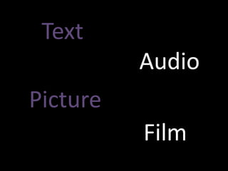 Text
Audio

Picture
Film

 