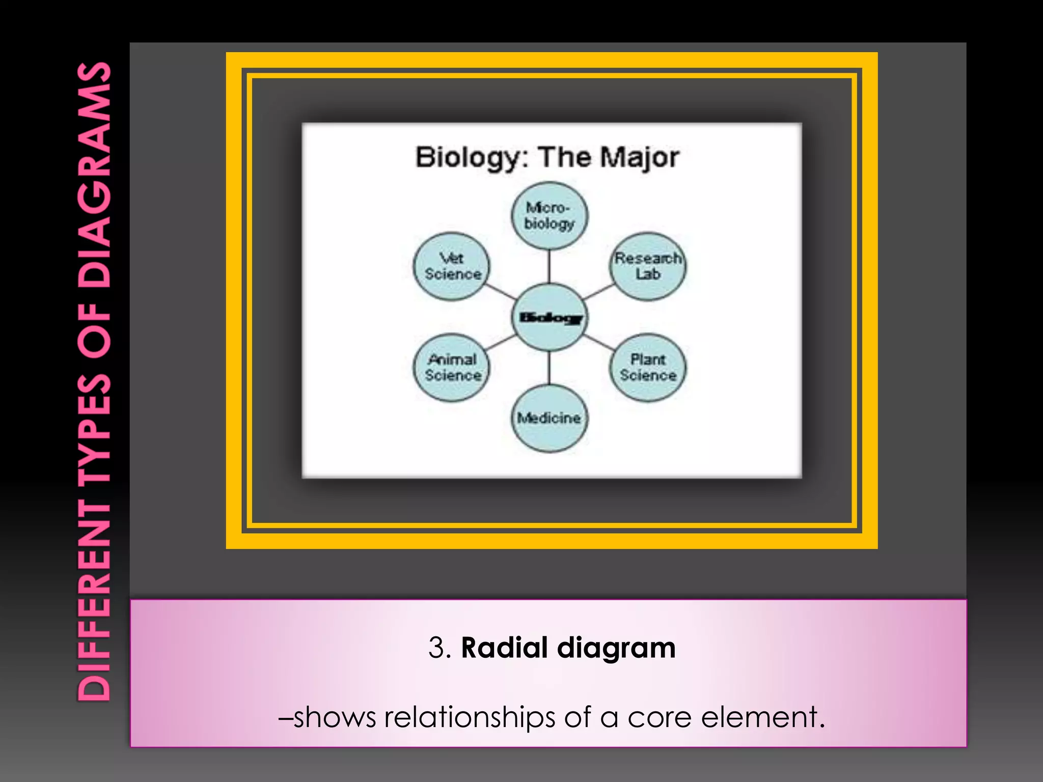 3. Radial diagram 
–shows relationships of a core element. 
 