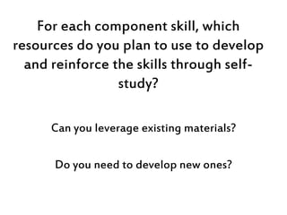 For each component skill, which
resources do you plan to use to develop
and reinforce the skills through self-
study?
Can ...