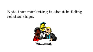 Note that marketing is about building
relationships.
 
