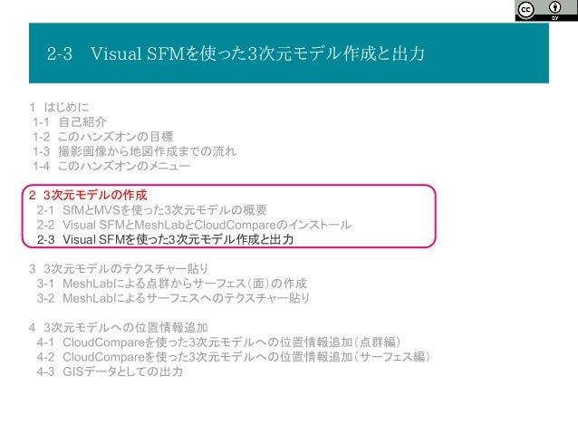 Visualsfmとmeshlabとcloudcompareによるドローン撮影画像を用いた