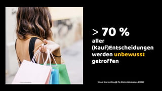 2017 © Pia Kleine Wieskamp
> 70 %
aller
(Kauf)Entscheidungen
werden unbewusst
getroffen
Foto: pixabay Visual Storytelling @ Pia Kleine Wieskamp , 3/2020
 